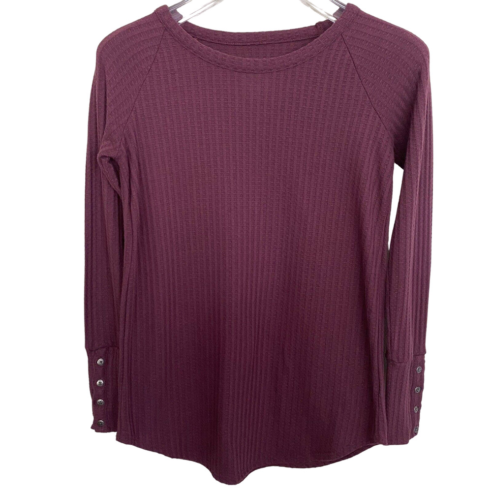 🌵 Chaser Women's Purple Waffle Knit Scoop Neck Button Cuff Thermal Top - Small 🌵